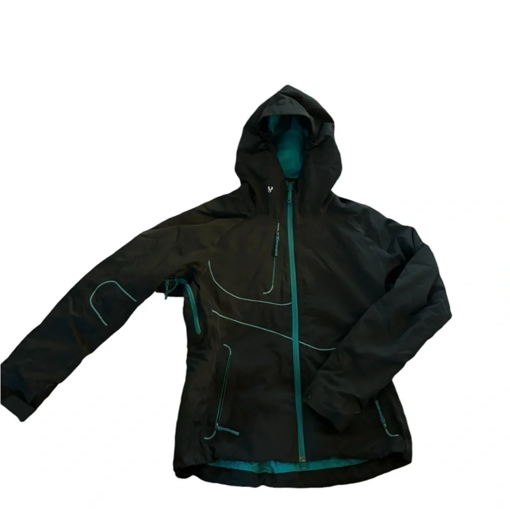 Stoic Welder Lo Softshell Jacket Women’s Sz S/4-6 Black Teal Hoodie Lightweight